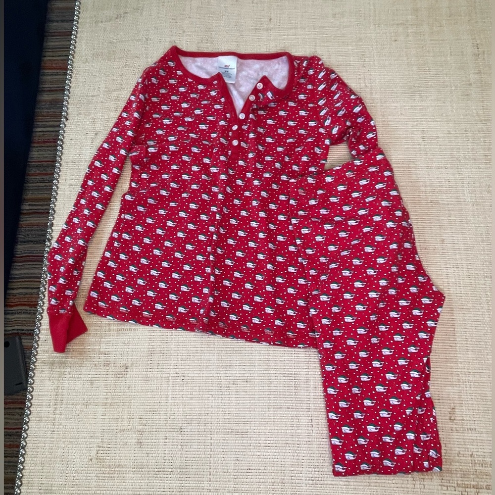 Vineyard Vines Christmas Print Pajamas Size XS Whale And Santa Hat 2 pc Set